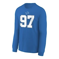 T-shirt à manches longues Nike pour jeune avec nom et numéro de joueur des Lions Detroit Aidan Hutchinson bleu