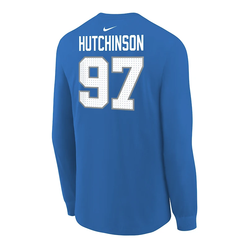 T-shirt à manches longues Nike pour jeune avec nom et numéro de joueur des Lions Detroit Aidan Hutchinson bleu