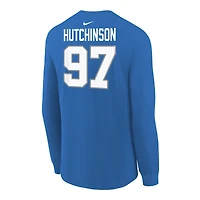 T-shirt à manches longues Nike pour jeune avec nom et numéro de joueur des Lions Detroit Aidan Hutchinson bleu