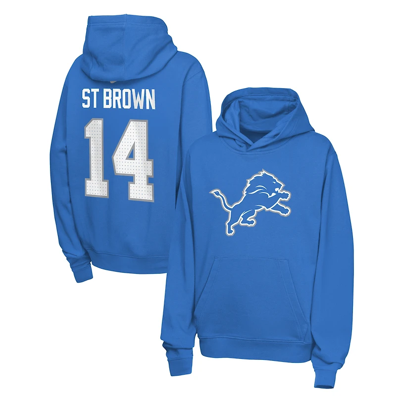 Youth Nike Amon-Ra St. Brown Blue Detroit Lions Name & Number Club Fleece Hoodie
