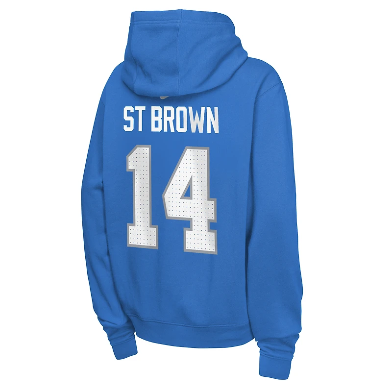Youth Nike Amon-Ra St. Brown Blue Detroit Lions Name & Number Club Fleece Hoodie