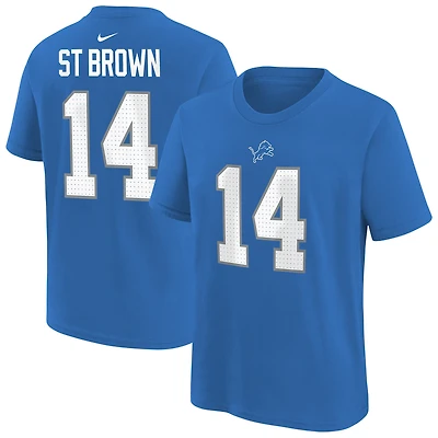 Youth Nike Amon-Ra St. Brown Blue Detroit Lions Player Name & Number T-Shirt