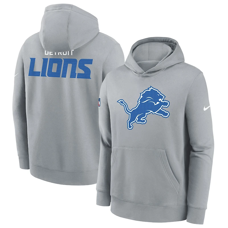 Youth Nike  Heather Gray Detroit Lions 2025 Sideline Club Fleece Hoodie