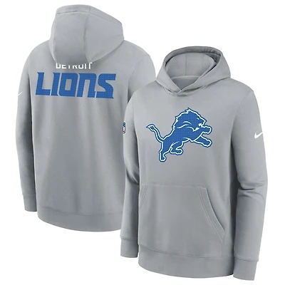 Youth Nike  Heather Gray Detroit Lions 2025 Sideline Club Fleece Hoodie