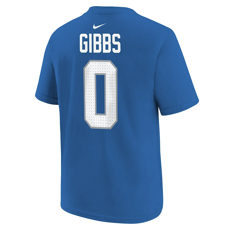 Youth Nike Jahmyr Gibbs Blue Detroit Lions Player Name & Number T-Shirt