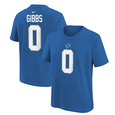 Youth Nike Jahmyr Gibbs Blue Detroit Lions Player Name & Number T-Shirt