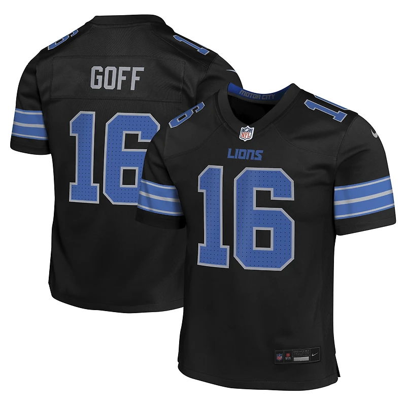Maillot de match Nike Jared Goff noir des Lions Detroit pour jeune