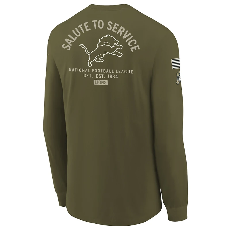 Youth Nike Olive Detroit Lions 2025 Salute to Service Sideline Long Sleeve T-Shirt