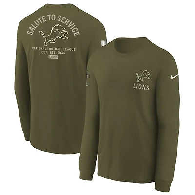 Youth Nike Olive Detroit Lions 2025 Salute to Service Sideline Long Sleeve T-Shirt