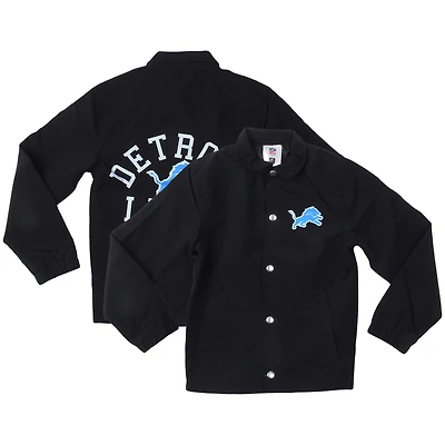 Veste d'entraîneur à boutons-pression complète T Buck's des Lions de Detroit pour jeunes Wes & Willy Black