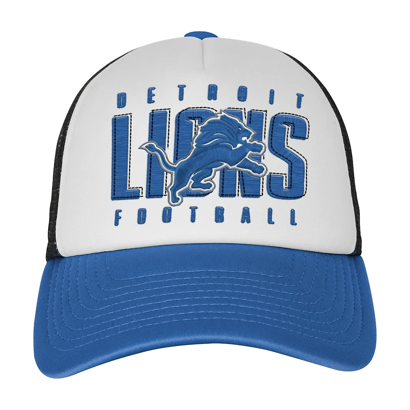 Youth White/Blue Detroit Lions Essentials Trucker Adjustable Hat