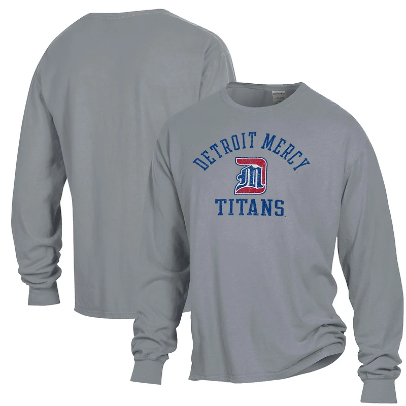 Men's ComfortWash Gray University of Detroit Mercy Titans Arch Logo Garment Dyed Long Sleeve T-Shirt