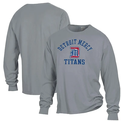 Men's ComfortWash Gray University of Detroit Mercy Titans Arch Logo Garment Dyed Long Sleeve T-Shirt