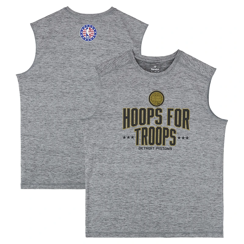 Débardeur gris officiel des Detroit Pistons « Hoops For Troops » pour la saison NBA 2025-2026 - Taille XL