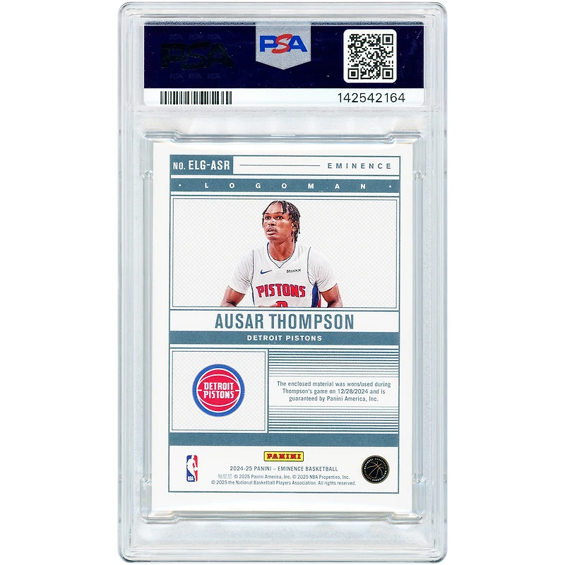 Ausar Thompson, Detroit Pistons, saison 2024-25, Panini Eminence, carte utilisée en match, datée, NBA Logoman Relic #ELG-ASR #1/1, authentifiée PSA 9.
