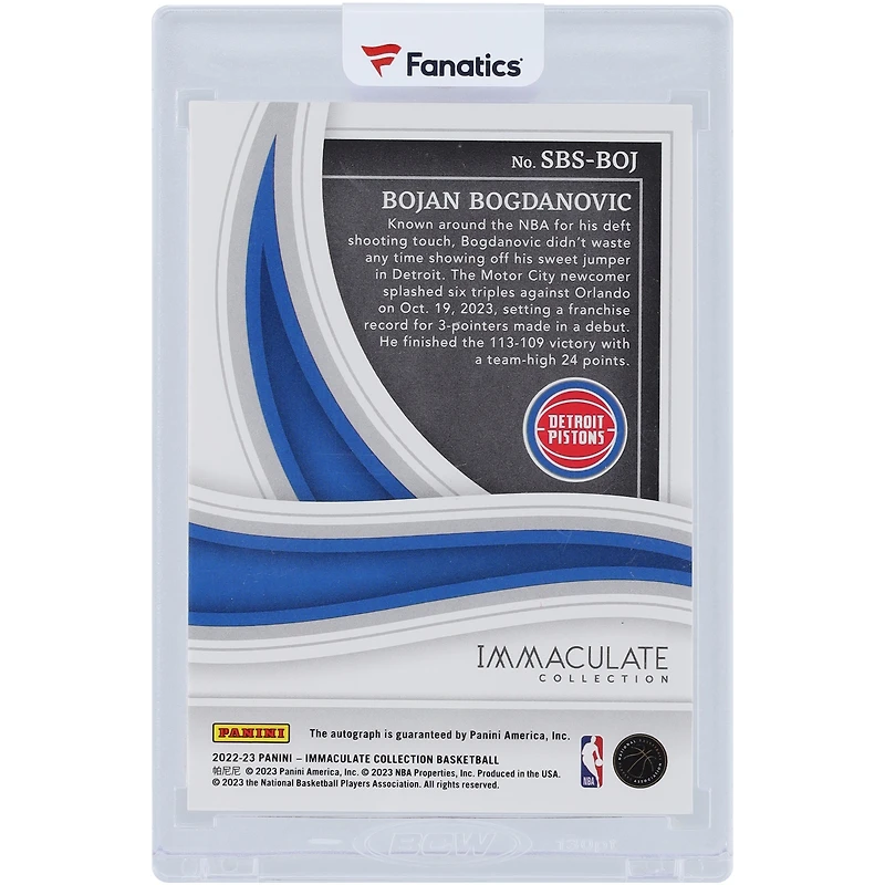 Carte autographiée Panini Immaculate Collection 2022-23 #SBS-BOJ #80/99 des Detroit Pistons de Bojan Bogdanovic
