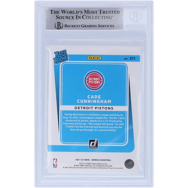 Cade Cunningham Detroit Pistons Autographed 2021-22 Panini Donruss Rated Rookie #211 Beckett Fanatics Witnessed Authenticated Rookie Card with "Go Pistons" Inscription