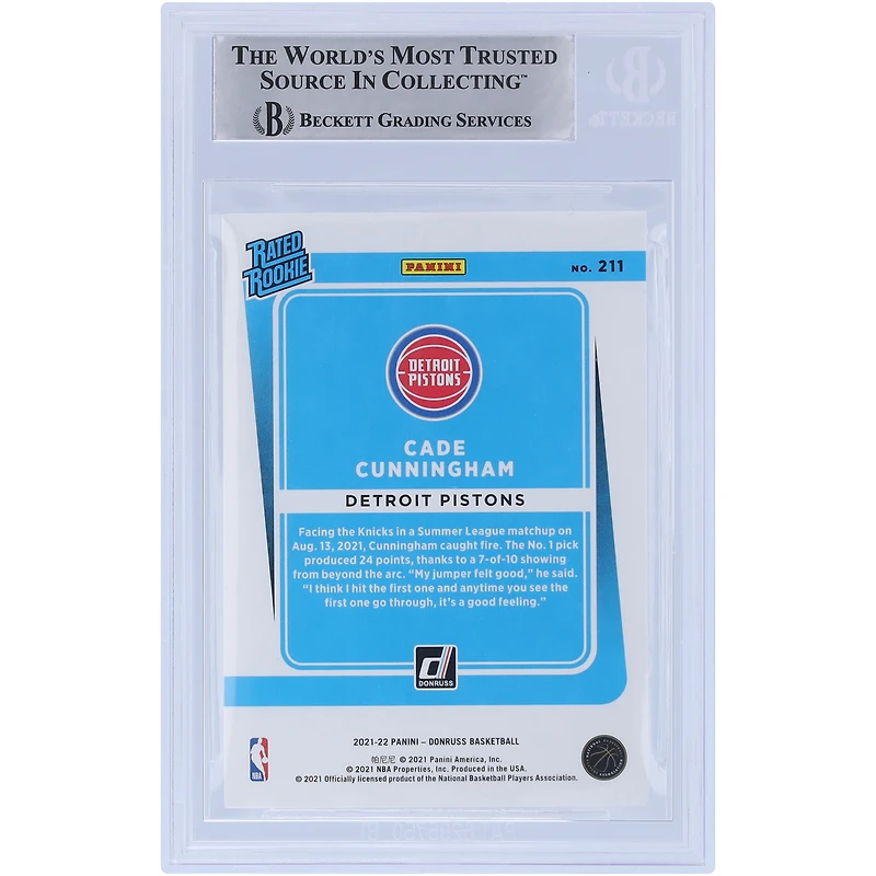 Cade Cunningham Detroit Pistons Autographed 2021-22 Panini Donruss Rated Rookie #211 Beckett Fanatics Witnessed Authenticated Rookie Card