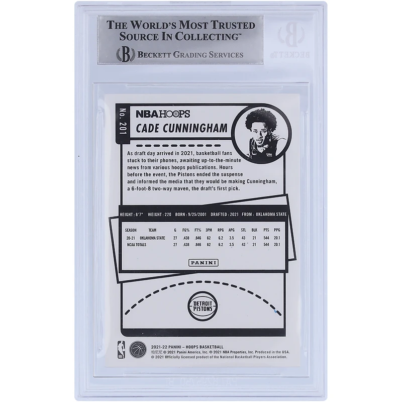 Cade Cunningham Detroit Pistons Autographed 2021-22 Panini NBA Hoops #201 Beckett Fanatics Witnessed Authenticated Rookie Card with "Go Pistons" Inscription