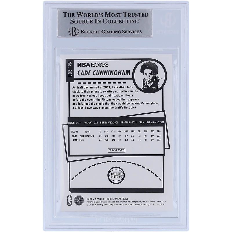Cade Cunningham Detroit Pistons Autographed 2021-22 Panini NBA Hoops #201 Beckett Fanatics Witnessed Authenticated Rookie Card with "Motorcade" Inscription