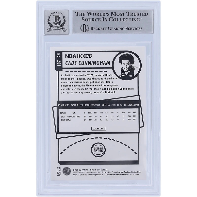 Cade Cunningham Detroit Pistons Autographed 2021-22 Panini NBA Hoops Winter Variation #201 Beckett Fanatics Witnessed Authenticated 10 Rookie Card