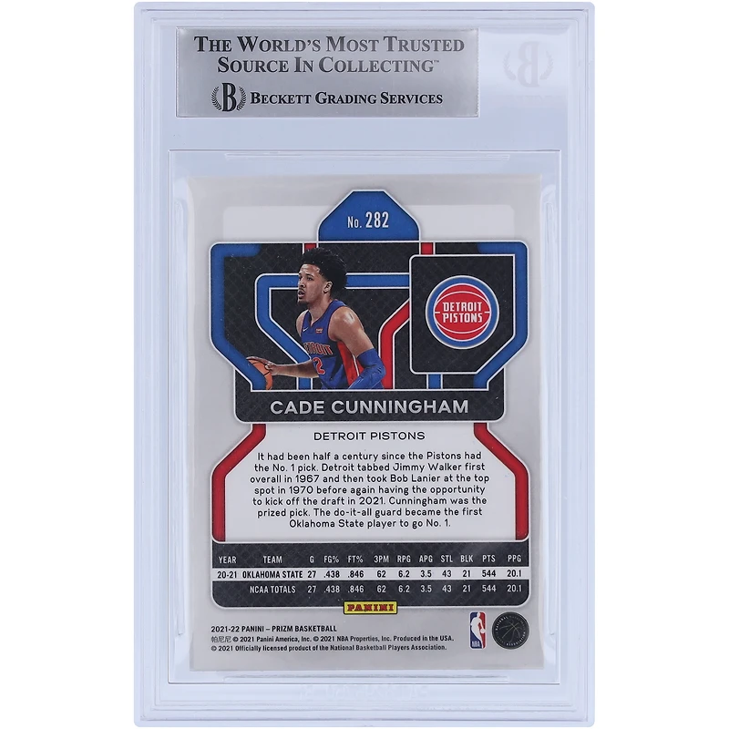 Cade Cunningham Detroit Pistons Autographed 2021-22 Panini Prizm #282 Beckett Fanatics Witnessed Authenticated Rookie Card with "2021 #1 Pick" Inscription