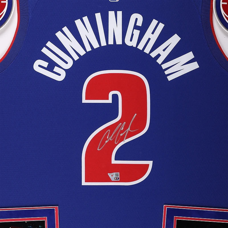 Cade Cunningham Detroit Pistons Autographed Deluxe Framed Blue Nike Icon Edition Swingman Jersey