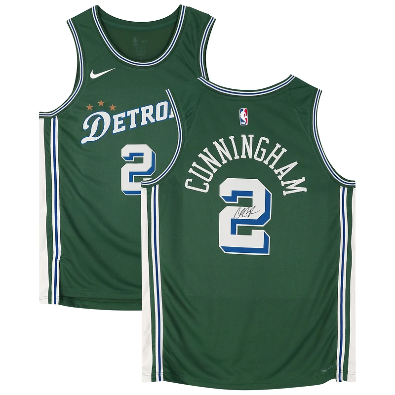 Maillot Swingman Nike City Edition 2022-2023 vert dédicacé par Cade Cunningham des Detroit Pistons