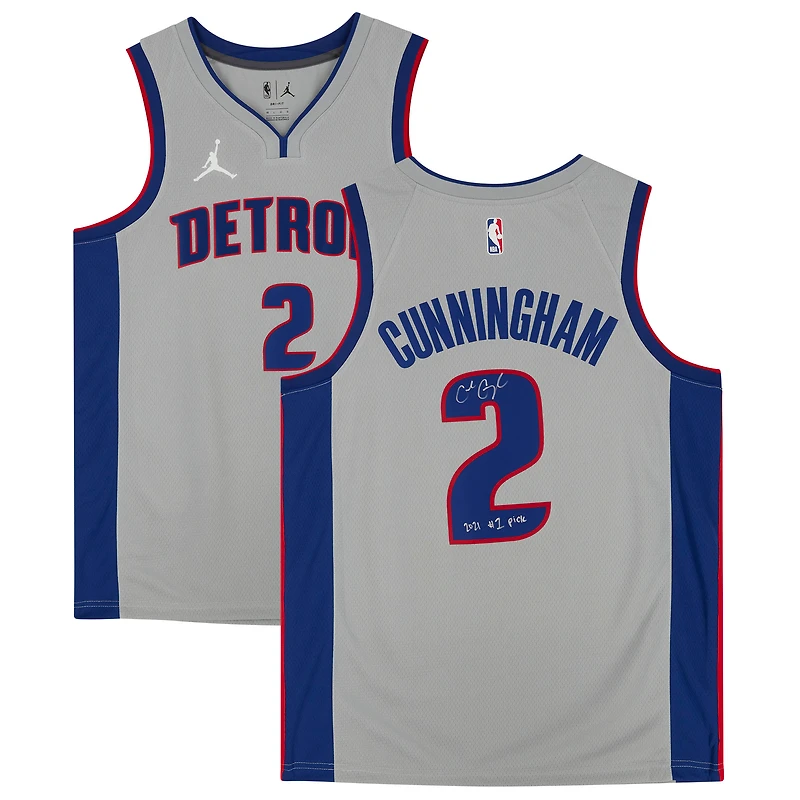 Maillot Swingman Jordan Brand gris autographié par Cade Cunningham des Detroit Pistons avec inscription « 2021 #1 Draft Pick »
