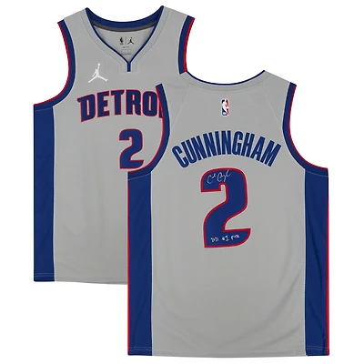 Maillot Swingman Jordan Brand gris autographié par Cade Cunningham des Detroit Pistons avec inscription « 2021 #1 Draft Pick »