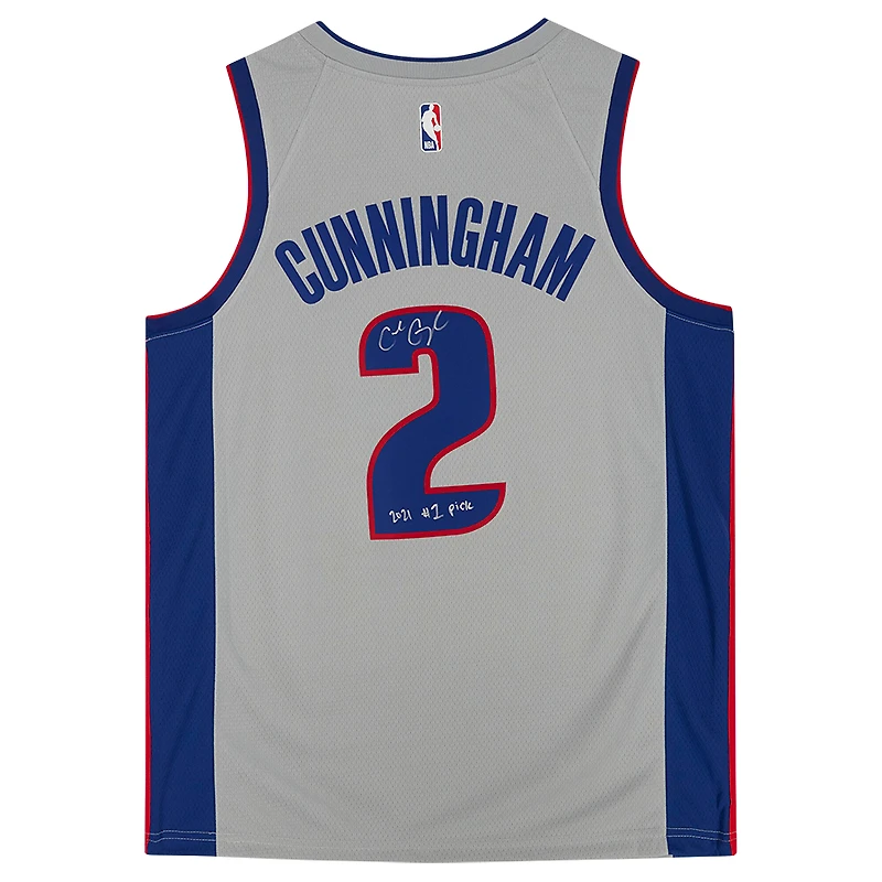 Maillot Swingman Jordan Brand gris autographié par Cade Cunningham des Detroit Pistons avec inscription « 2021 #1 Draft Pick »