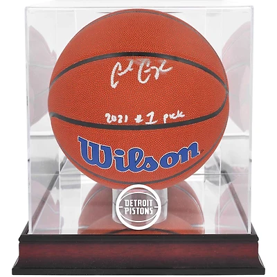 Cade Cunningham Detroit Pistons Autographed Wilson Team Logo Basketball with "2021 #1 Pick" Inscription & Mahogany Team Logo Display Case