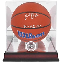 Cade Cunningham Detroit Pistons Autographed Wilson Team Logo Basketball with "2021 #1 Pick" Inscription & Mahogany Team Logo Display Case