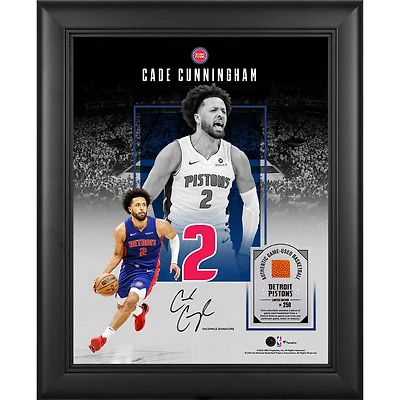 Collage encadré 11" x 14" avec la signature fac-similé de Cade Cunningham (Detroit Pistons) et un morceau de ballon de basket utilisé en match - Édition limitée à 250 exemplaires
