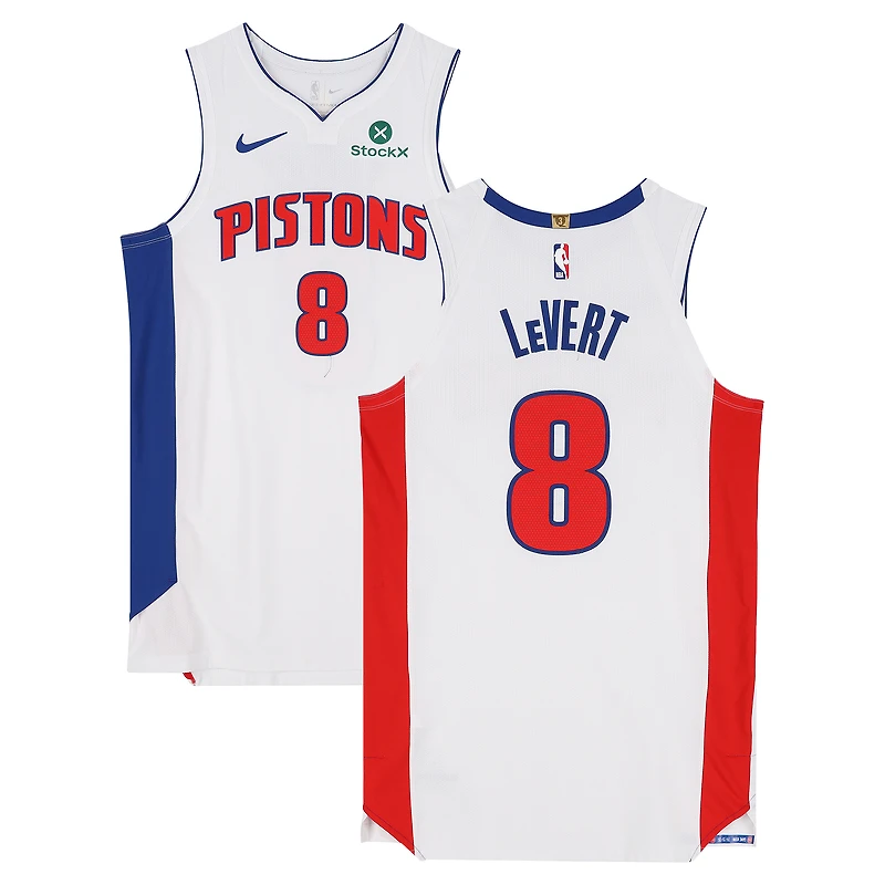 Maillot blanc Nike n° 8 porté par Caris LeVert (Detroit Pistons) lors des matchs contre le Orlando Magic les 19 et 22 avril 2026 - Taille 48+4