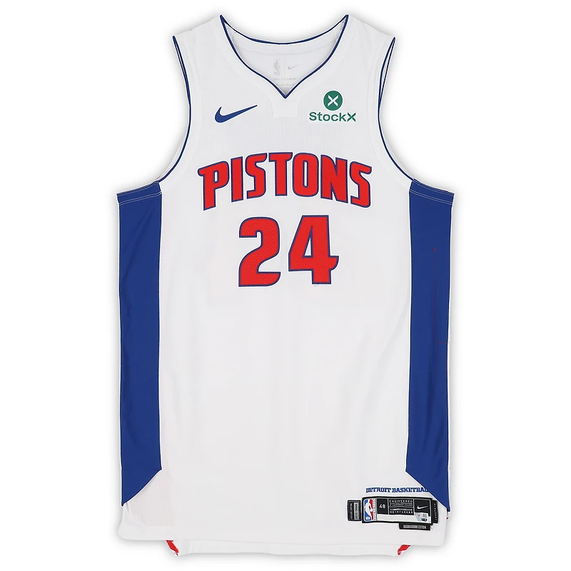 Maillot blanc Nike porté par Daniss Jenkins (Detroit Pistons) n° 24 lors du match contre le Orlando Magic le 22 avril 2026 - Taille 48+4