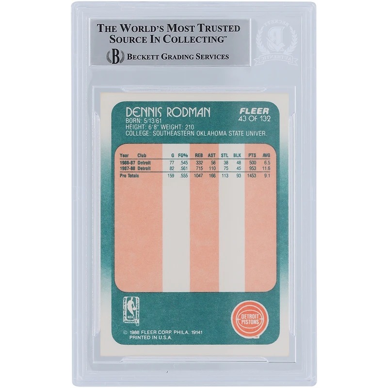 Dennis Rodman Detroit Pistons Autographed 1988-89 Fleer Series 1 #43 Beckett Fanatics Witnessed Authenticated Rookie Card 