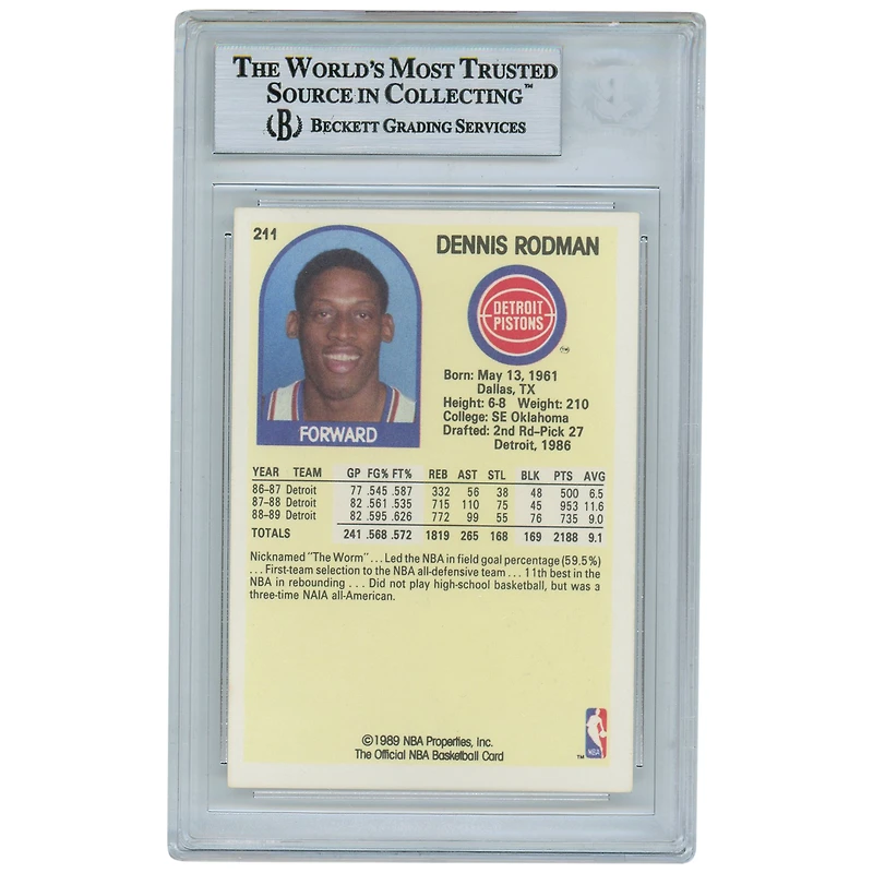 Carte NBA Hoops autographiée par Dennis Rodman Detroit Pistons 1989-90 #211