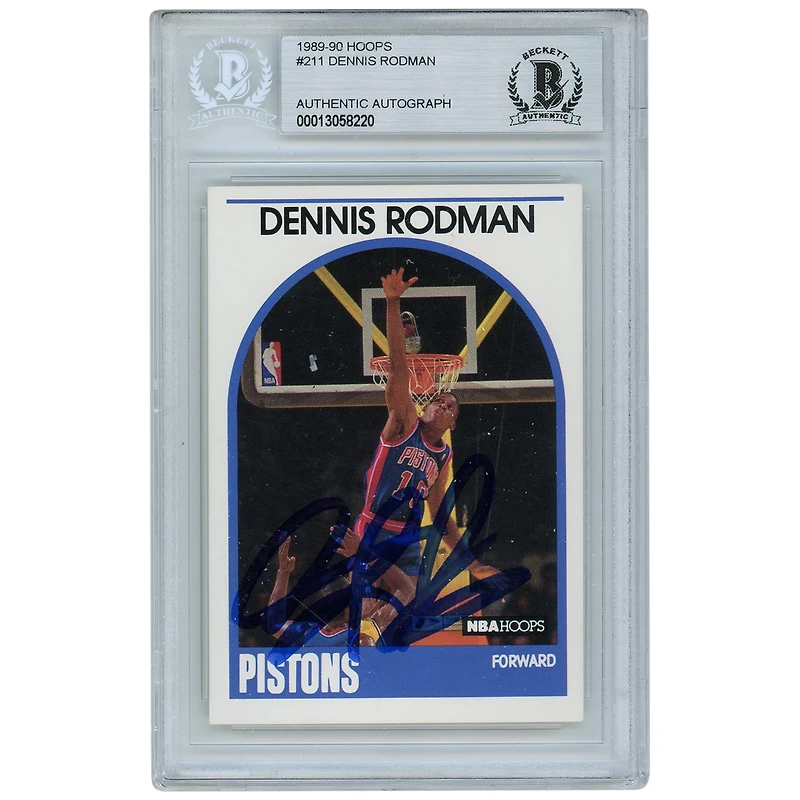 Carte NBA Hoops autographiée par Dennis Rodman Detroit Pistons 1989-90 #211