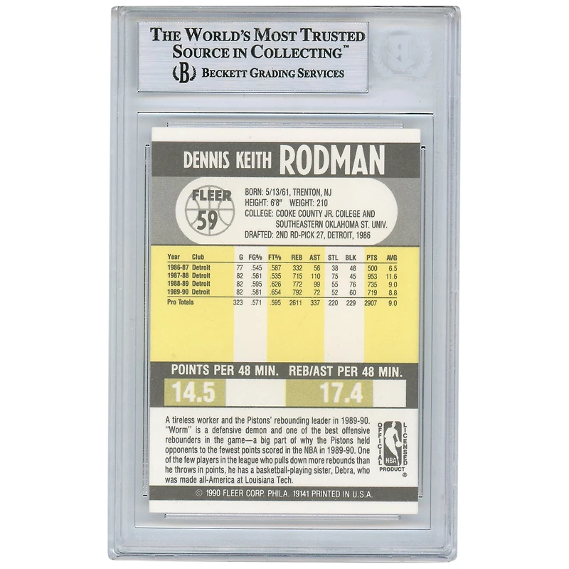 Dennis Rodman Detroit Pistons Autographed 1990-91 #59 Fleer Card