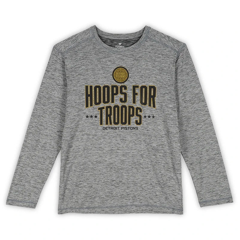 T-shirt à manches longues gris officiel des Detroit Pistons « Hoops For Troops » pour la saison NBA 2025-2026