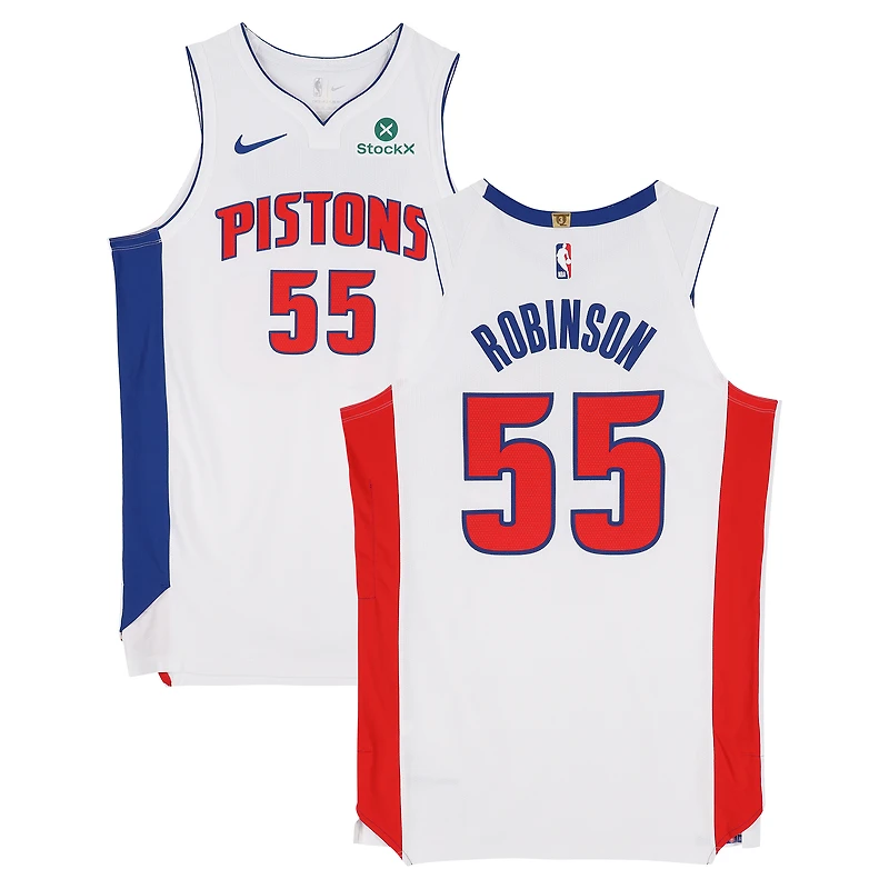 Maillot blanc Nike n° 55 porté par Duncan Robinson (Detroit Pistons) lors des matchs contre les Milwaukee Bucks le 8 avril et contre les Indiana Pacers le 12 avril 2026 - Taille 50+4