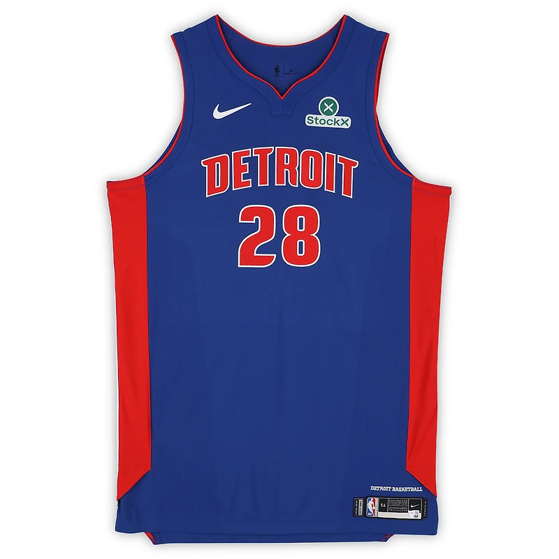 Maillot Nike bleu porté par Isaiah Stewart (Detroit Pistons) n° 28 contre le Miami Heat le 8 mars 2026 - Taille 54+6