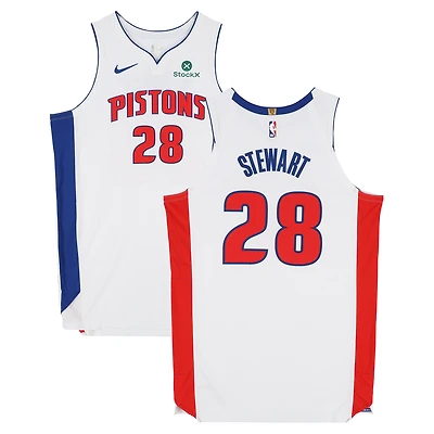 Maillot blanc Nike porté par Isaiah Stewart (Detroit Pistons) n° 28 contre les Indiana Pacers le 12 avril 2026 - Taille 54+6