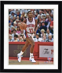 Isiah Thomas Detroit Pistons Autographed 16" x 20" Dribbling in White Photograph