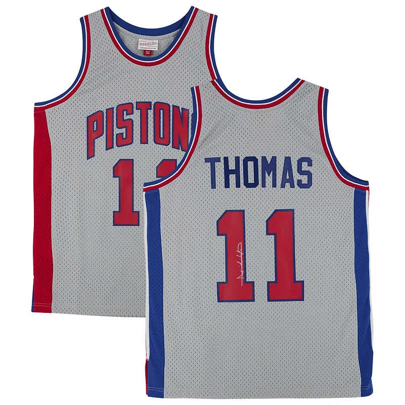 Maillot Swingman autographié par Isiah Thomas Gray des Detroit Pistons Mitchell & Ness 1982-83
