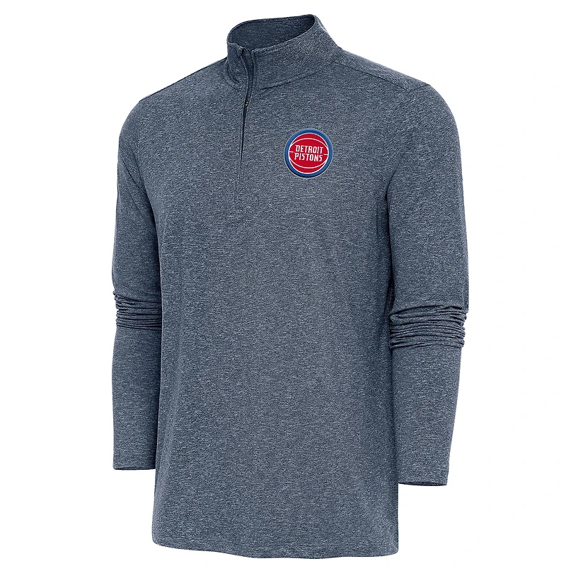 Pull à col rond et fermeture éclair quart de tour Antigua Heather Navy des Detroit Pistons pour homme
