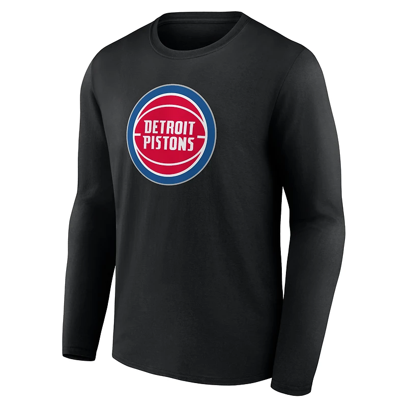T-shirt à manches longues noir pour homme avec logo principal des Detroit Pistons