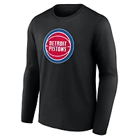 T-shirt à manches longues noir pour homme avec logo principal des Detroit Pistons