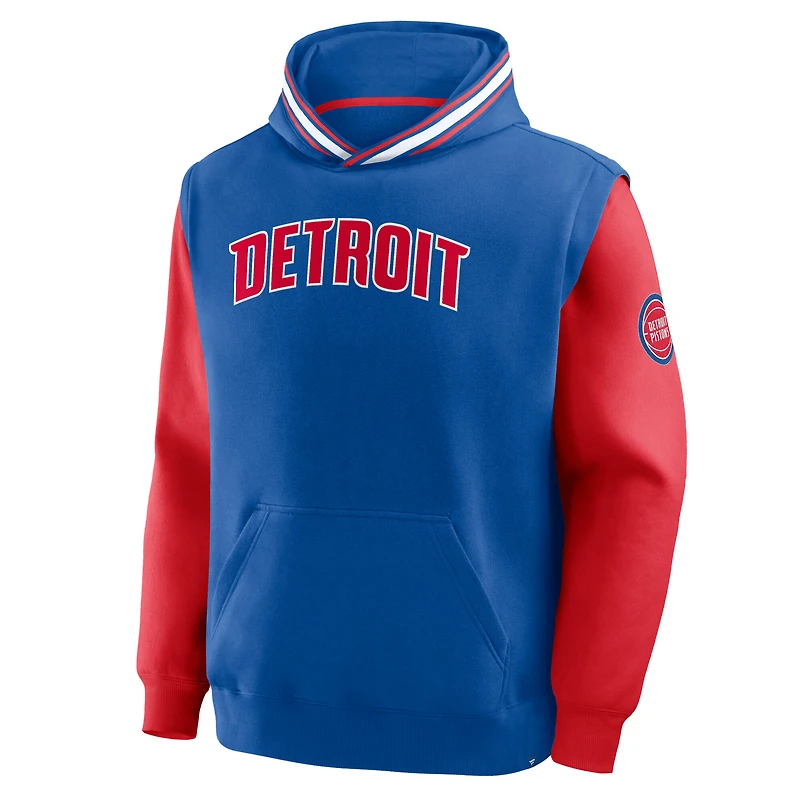 Sweat à capuche Fanatics bleu/rouge Detroit Pistons Half Court Shot Clock Fastbreak pour homme